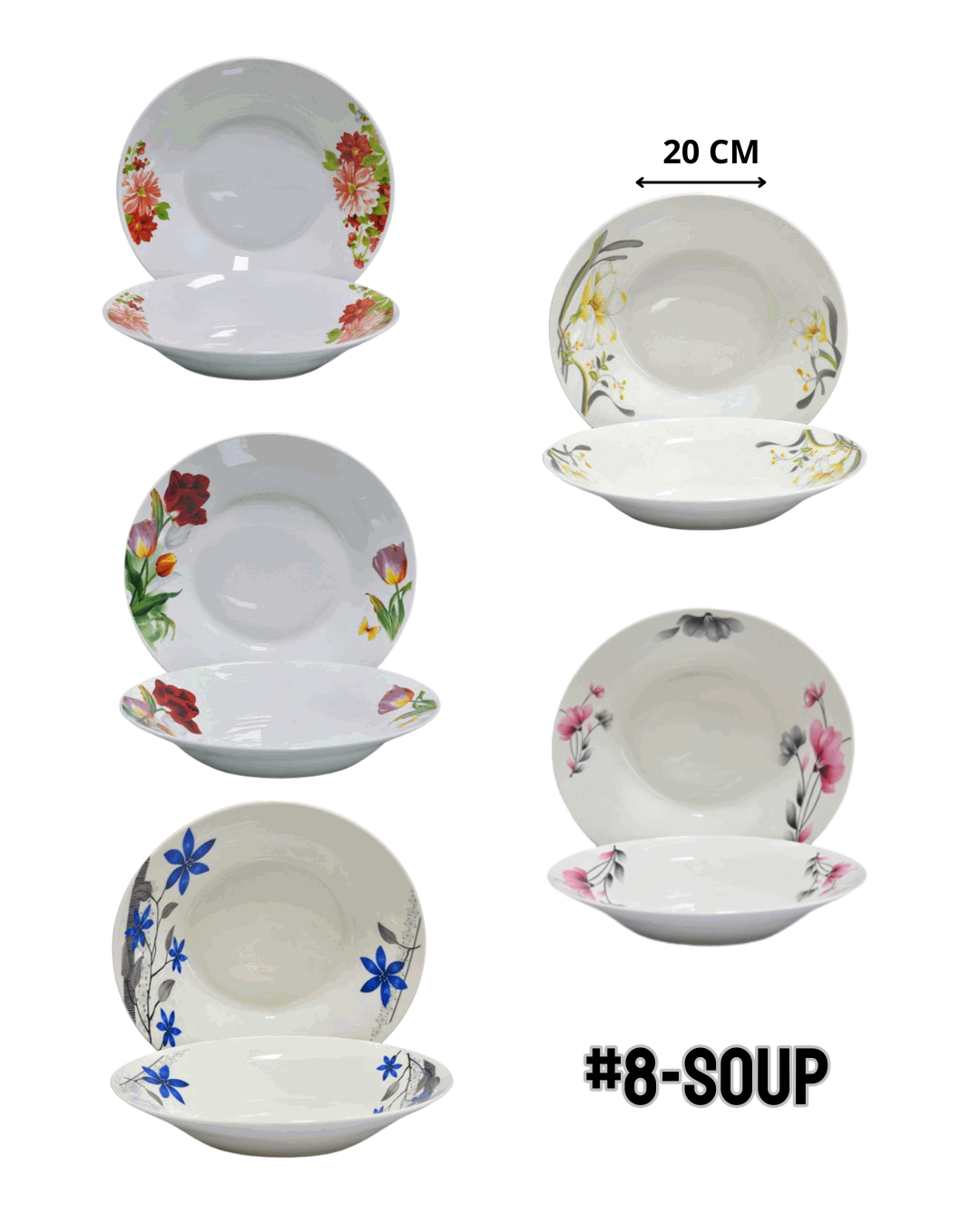 6 Platos Semi Hondos de Porcelana 8"  - Imagen principal