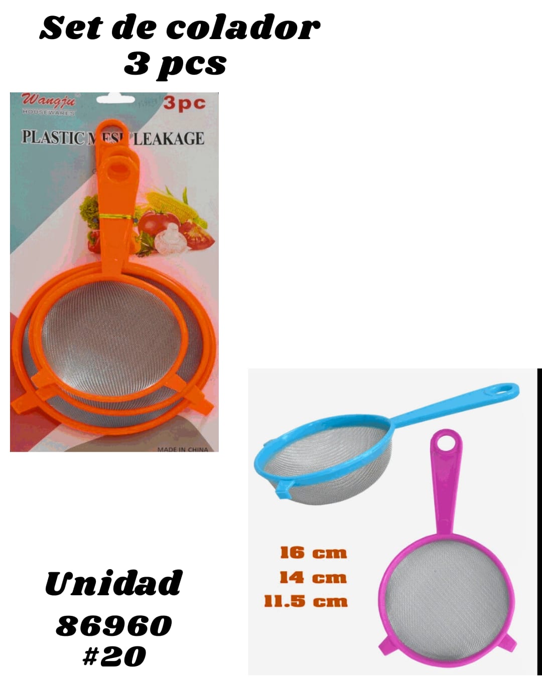 Set Colador Pl&aacute;stico 3PZAS - Imagen principal