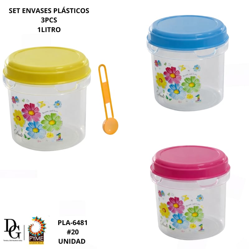 Juego de 3 Envases Pl&aacute;sticos 1L - Imagen principal