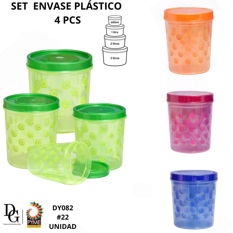Set Envase Pl&aacute;stico Tapa Rosca 4 PZAS - Imagen principal