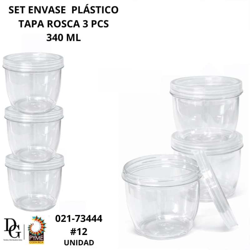 3 Envases Pl&aacute;sticos Tapa Rosca 340ML - Imagen principal